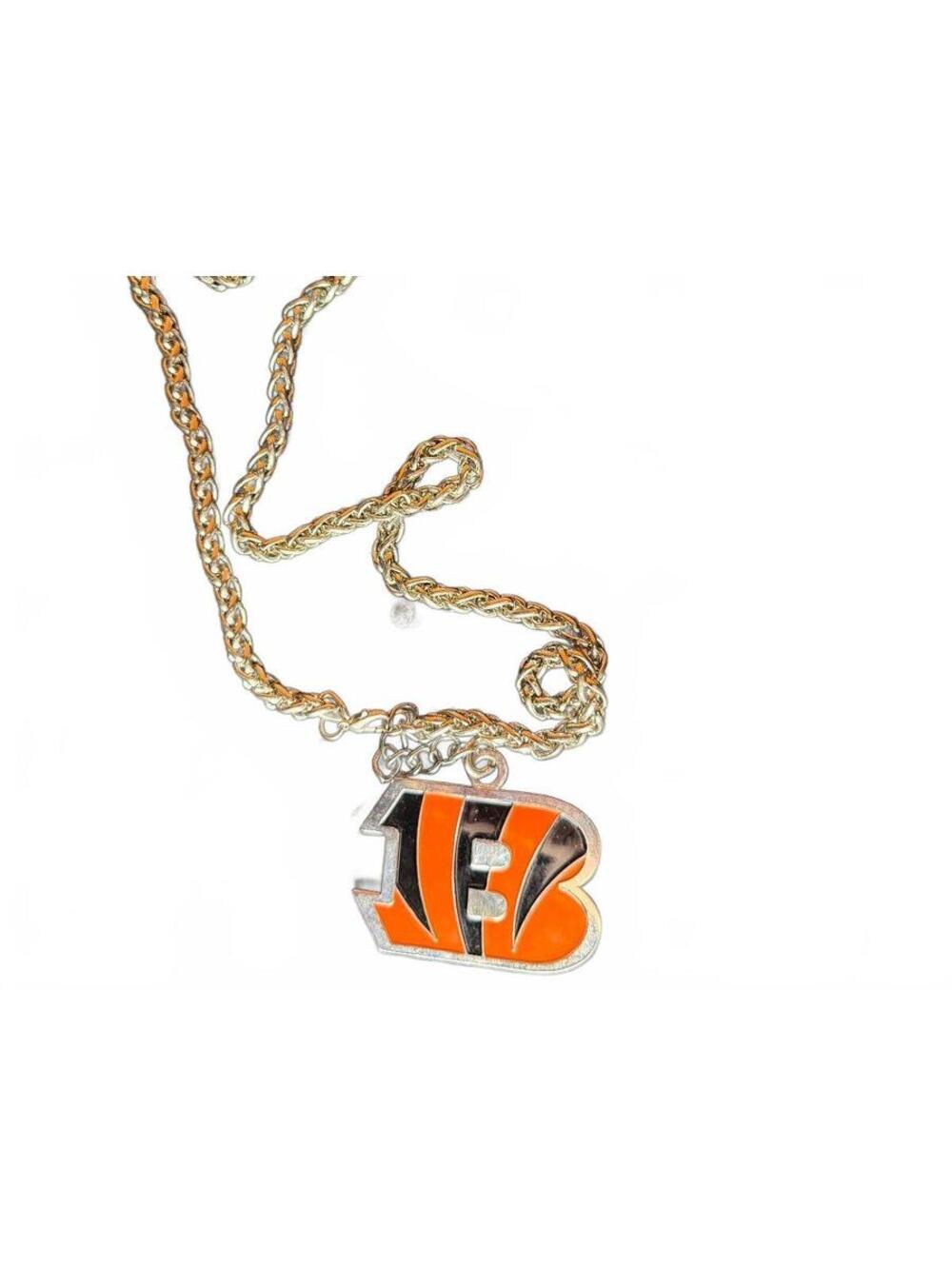 Cincinnati Bengals Chain Necklace with Orange and Black B Enamel Pendant Whodey